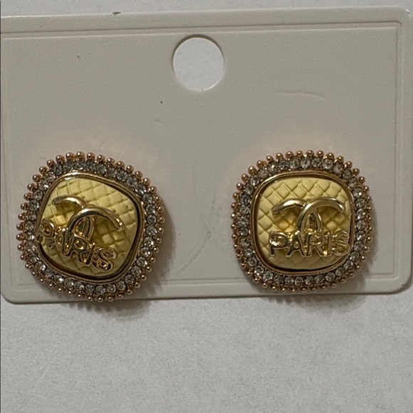Jewelry - Gold 'Paris' Logo Crystal Border Stud Earrings